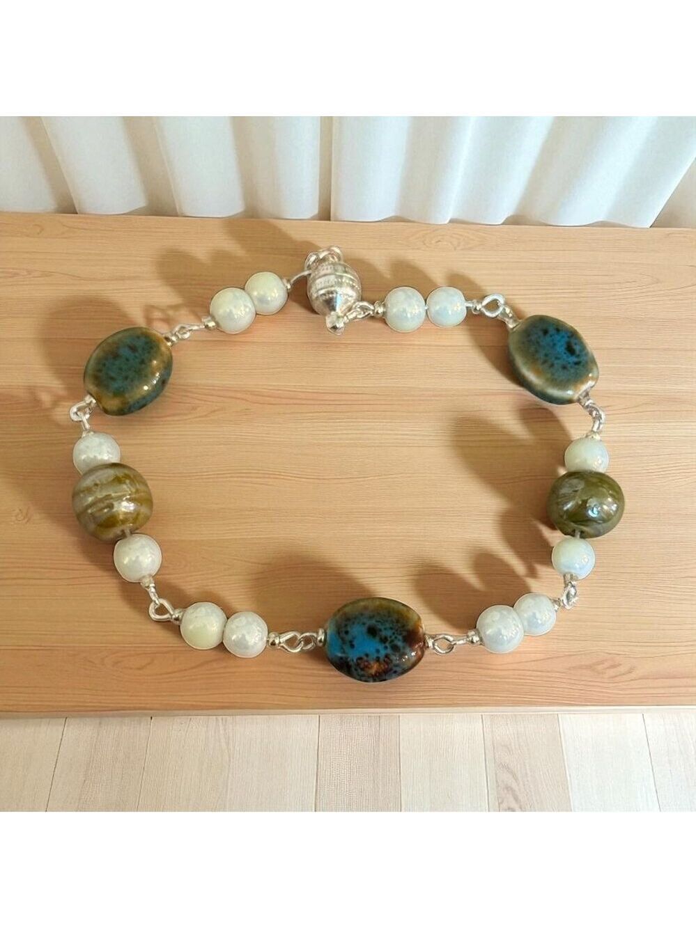 REIMAGINED Clay and Glass Bead Bracelet Magnetic Clasp 8 Inch